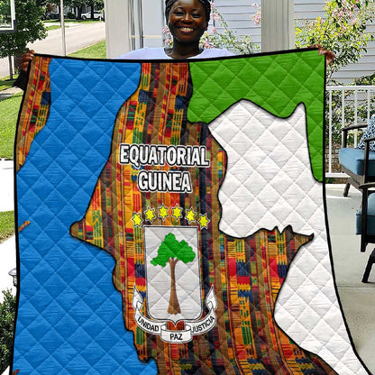 Equatorial Guinea Kente Quilt - Tribal Mask and National Coat of Arms