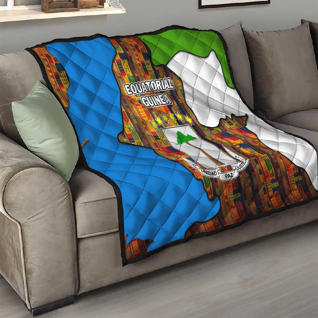 Equatorial Guinea Kente Quilt - Tribal Mask and National Coat of Arms