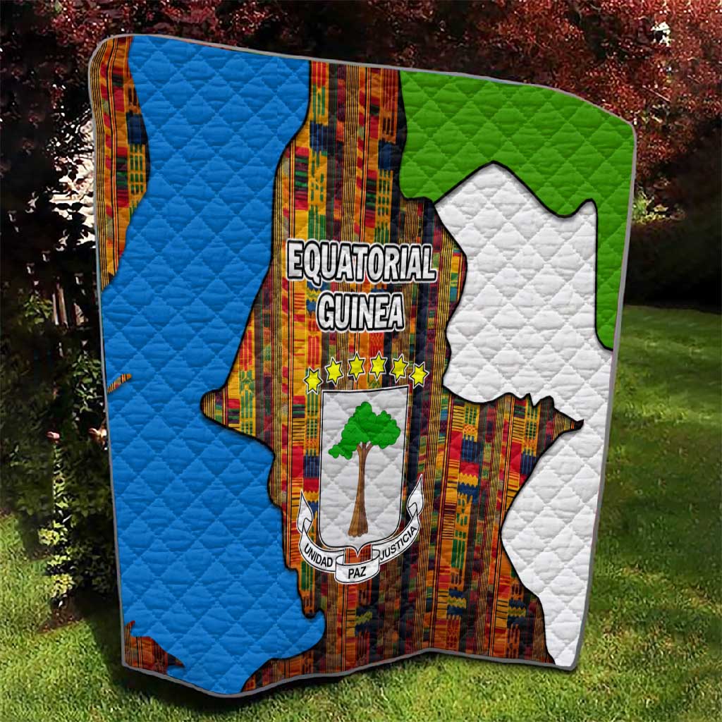 Equatorial Guinea Kente Quilt - Tribal Mask and National Coat of Arms