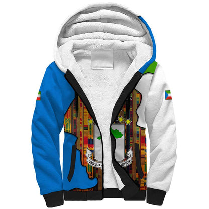 Equatorial Guinea Kente Sherpa Hoodie - Tribal Mask and National Coat of Arms
