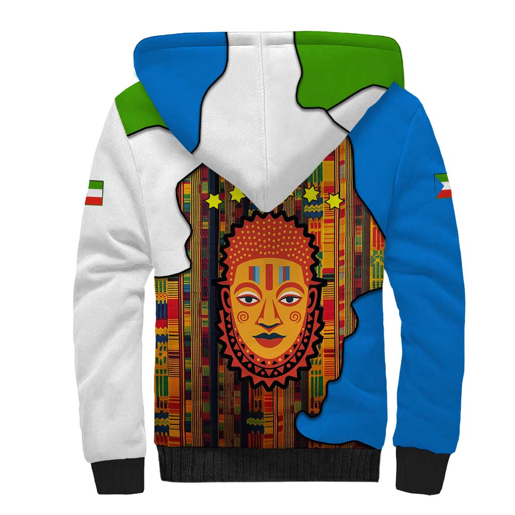 Equatorial Guinea Kente Sherpa Hoodie - Tribal Mask and National Coat of Arms