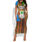 Equatorial Guinea Kente Short Sleeve Bodycon Dress - Tribal Mask and National Coat of Arms