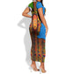 Equatorial Guinea Kente Short Sleeve Bodycon Dress - Tribal Mask and National Coat of Arms
