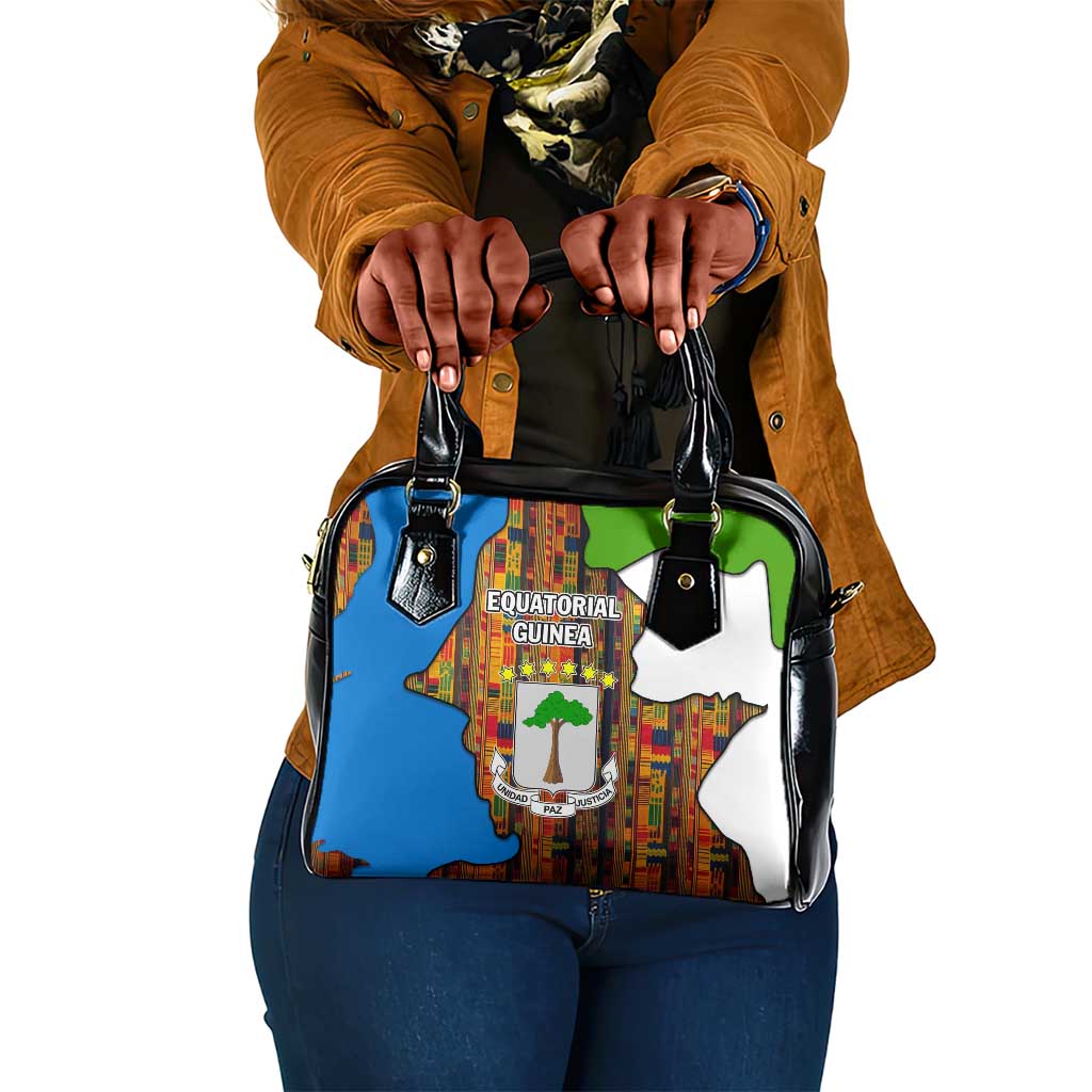 Equatorial Guinea Kente Shoulder Handbag - Tribal Mask and National Coat of Arms