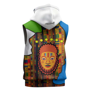 Equatorial Guinea Kente Sleeveless Hoodie - Tribal Mask and National Coat of Arms - African Pride
