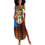 Equatorial Guinea Kente Summer Maxi Dress - Tribal Mask and National Coat of Arms