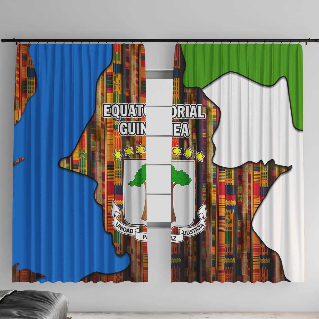 Equatorial Guinea Kente Window Curtain - Tribal Mask and National Coat of Arms