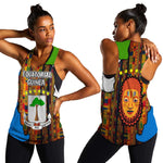 Equatorial Guinea Kente Women Racerback Tank - Tribal Mask and National Coat of Arms