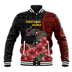 Equatorial Guinea Elephant Baseball Jacket - Hibiscus Flowers and Tribal Patterns