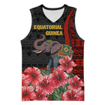 Equatorial Guinea Elephant Basketball Jersey - Hibiscus Flowers and Tribal Patterns TS04