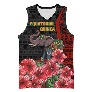 Equatorial Guinea Elephant Basketball Jersey - Hibiscus Flowers and Tribal Patterns TS04