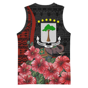 Equatorial Guinea Elephant Basketball Jersey - Hibiscus Flowers and Tribal Patterns TS04