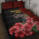 Equatorial Guinea Elephant Quilt Bed Set - Hibiscus Flowers and Tribal Patterns
