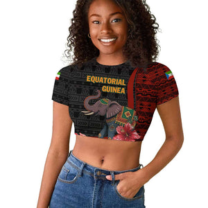 Equatorial Guinea Elephant Raglan Cropped T shirt - Hibiscus Flowers and Tribal Patterns
