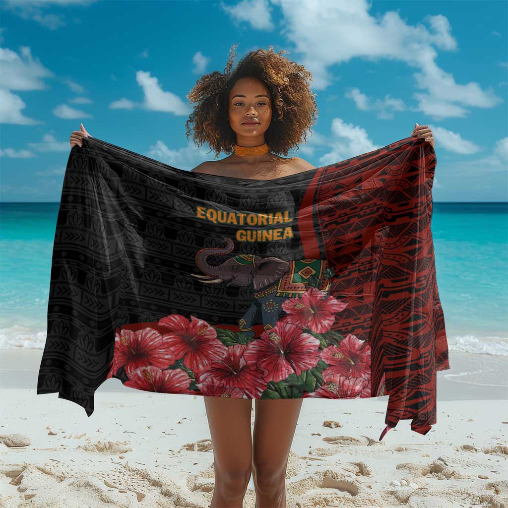 Equatorial Guinea Elephant Sarong - Hibiscus Flowers and Tribal Patterns