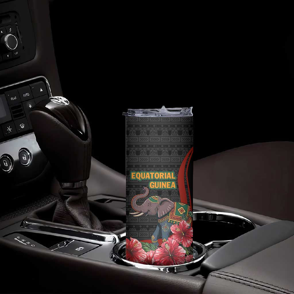 Equatorial Guinea Elephant Skinny Tumbler - Hibiscus Flowers and Tribal Patterns