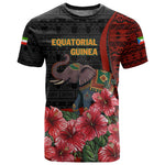 Equatorial Guinea Elephant T shirt - Hibiscus Flowers and Tribal Patterns