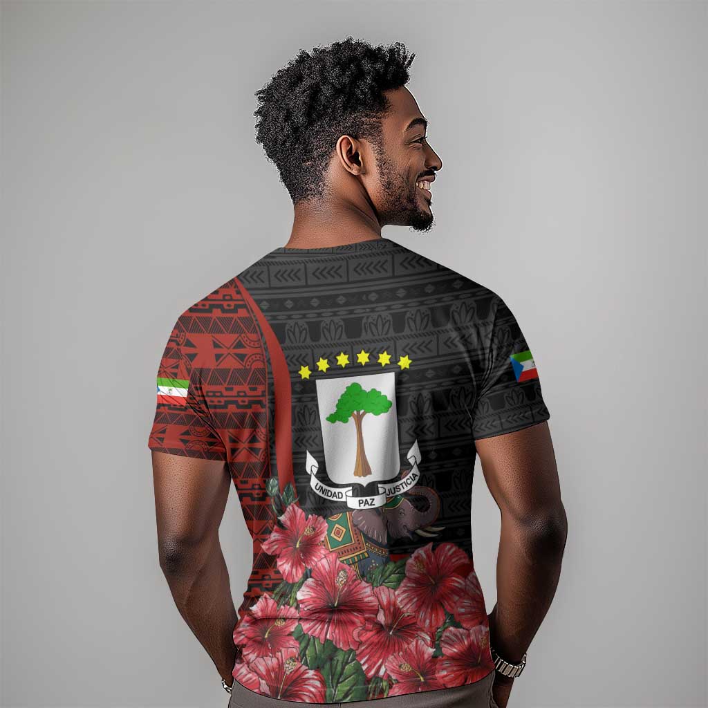 Equatorial Guinea Elephant T shirt - Hibiscus Flowers and Tribal Patterns