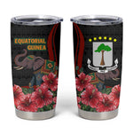 Equatorial Guinea Elephant Tumbler Cup - Hibiscus Flowers and Tribal Patterns