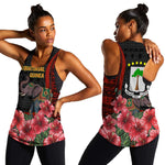 Equatorial Guinea Elephant Women Racerback Tank - Hibiscus Flowers and Tribal Patterns