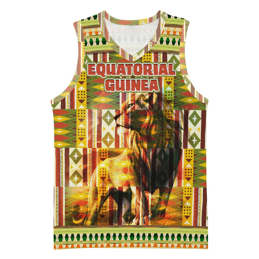 Equatorial Guinea Basketball Jersey - Lion Print and Traditional African Kente Patterns TS04