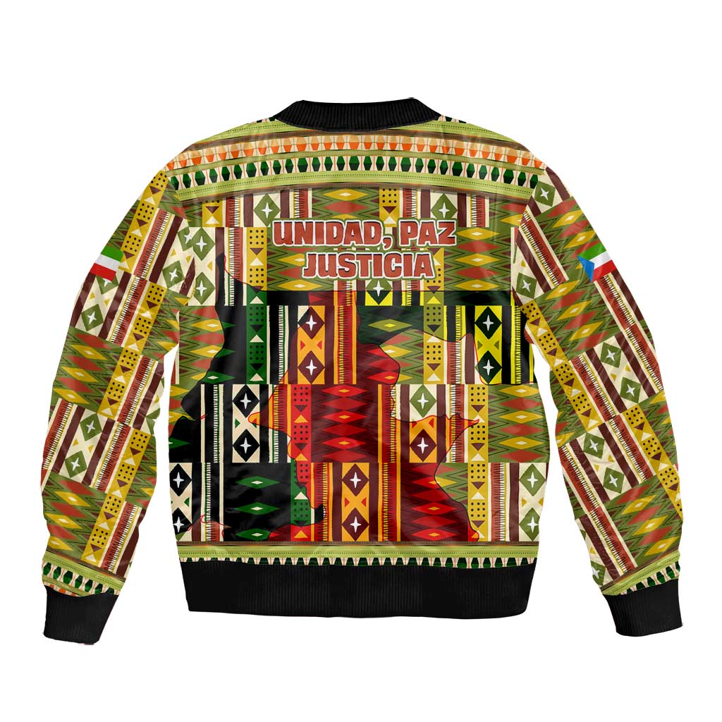Equatorial Guinea Bomber Jacket - Lion Print and Traditional African Kente Patterns