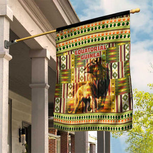 Equatorial Guinea Garden Flag - Lion Print and Traditional African Kente Patterns