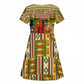 Equatorial Guinea Kid Short Sleeve Dress - Lion Print and Traditional African Kente Patterns