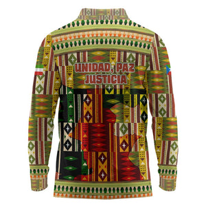 Equatorial Guinea Long Sleeve Polo Shirt - Lion Print and Traditional African Kente Patterns
