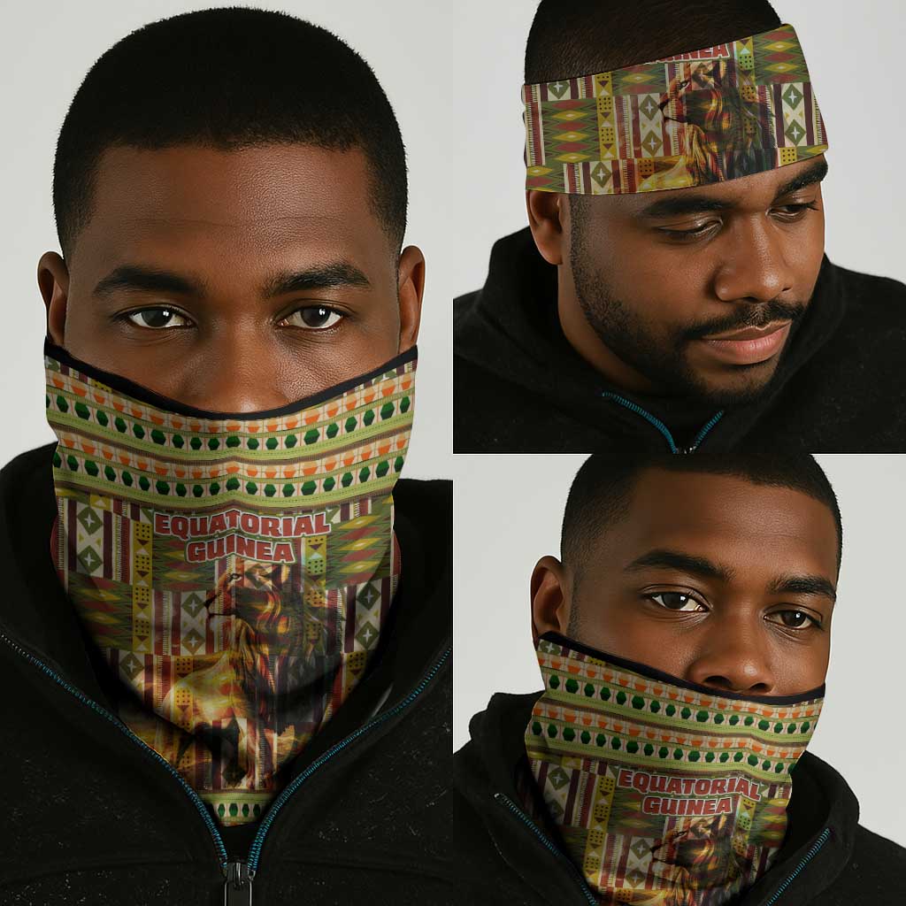 Equatorial Guinea Neck Gaiter - Lion Print and Traditional African Kente Patterns TS04