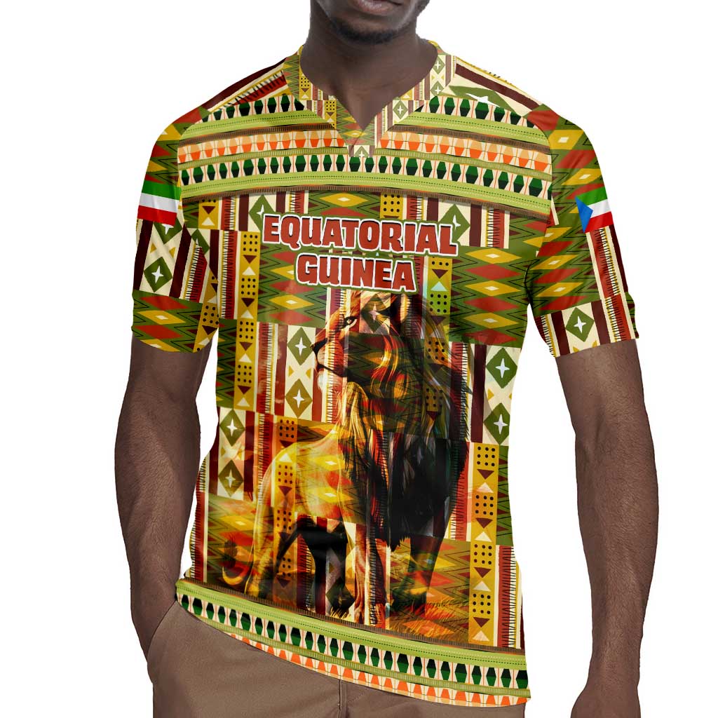 Equatorial Guinea Rugby Jersey - Lion Print and Traditional African Kente Patterns