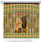 Equatorial Guinea Shower Curtain - Lion Print and Traditional African Kente Patterns