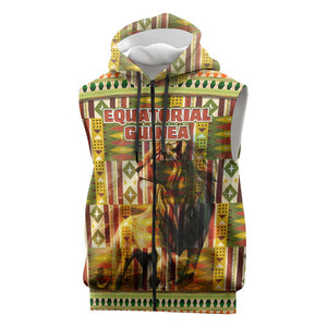 Equatorial Guinea Sleeveless Zip Hoodie - Lion Print and Traditional African Kente Patterns - African Pride