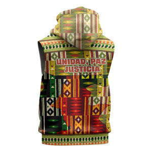 Equatorial Guinea Sleeveless Zip Hoodie - Lion Print and Traditional African Kente Patterns - African Pride