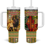 Equatorial Guinea Tumbler With Handle - Lion Print and Traditional African Kente Patterns