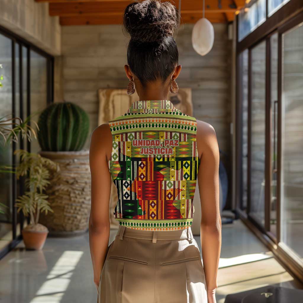 Equatorial Guinea Women Sleeveless Polo Shirt - Lion Print and Traditional African Kente Patterns