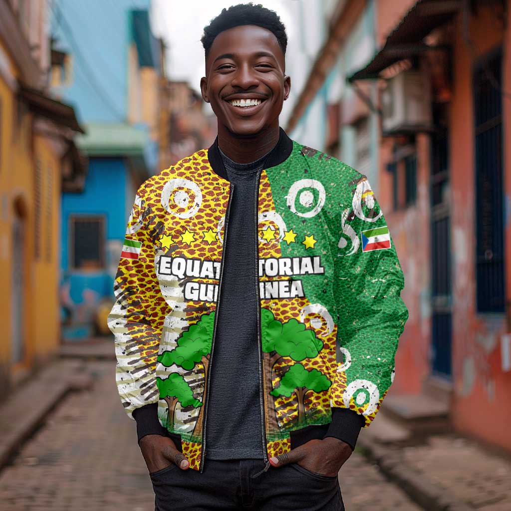 Equatorial Guinea Baobab Tree Bomber Jacket - Tribal Patterns and Heritage Quote