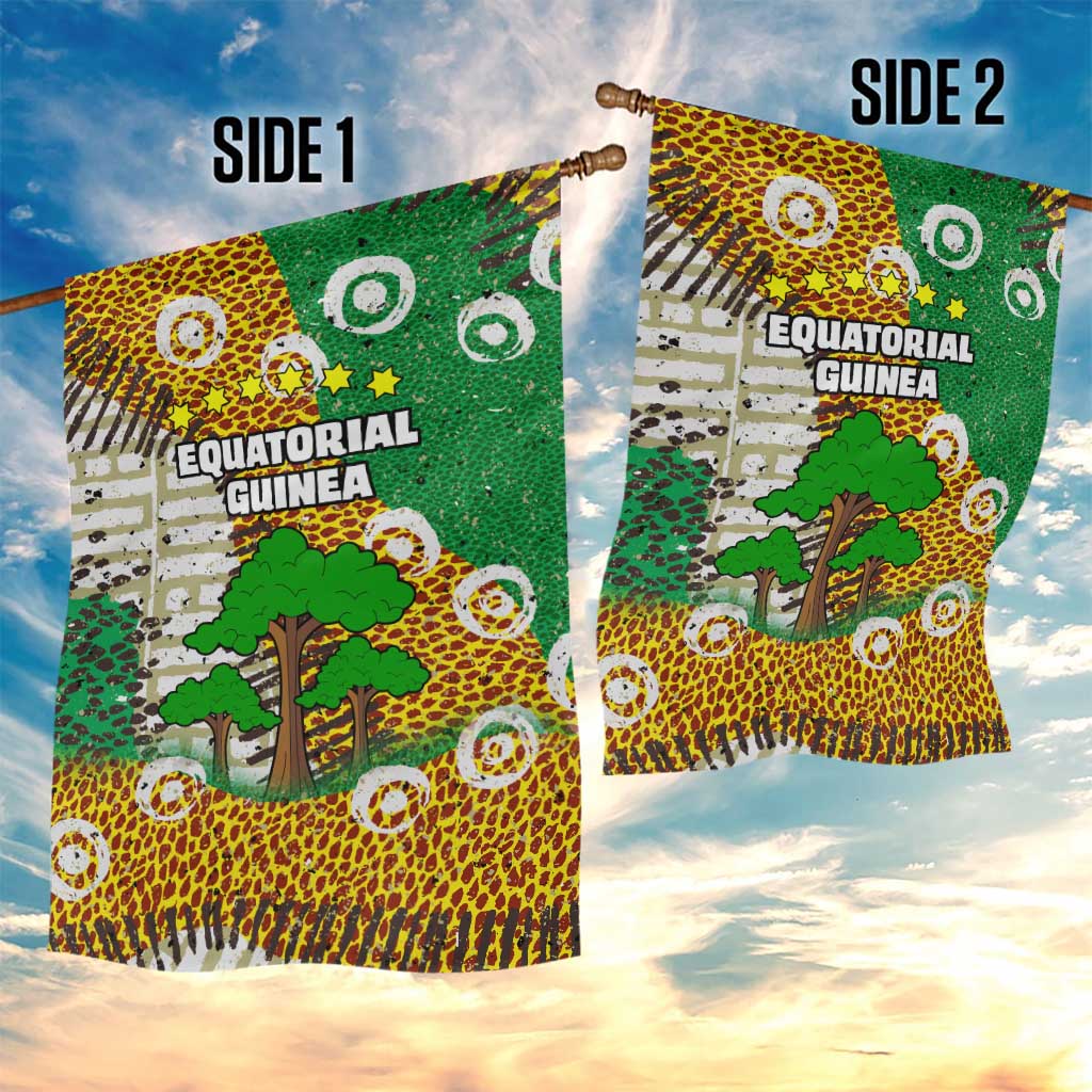 Equatorial Guinea Baobab Tree Garden Flag - Tribal Patterns and Heritage Quote
