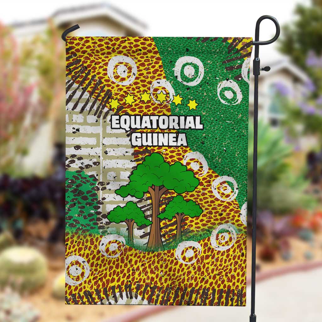 Equatorial Guinea Baobab Tree Garden Flag - Tribal Patterns and Heritage Quote