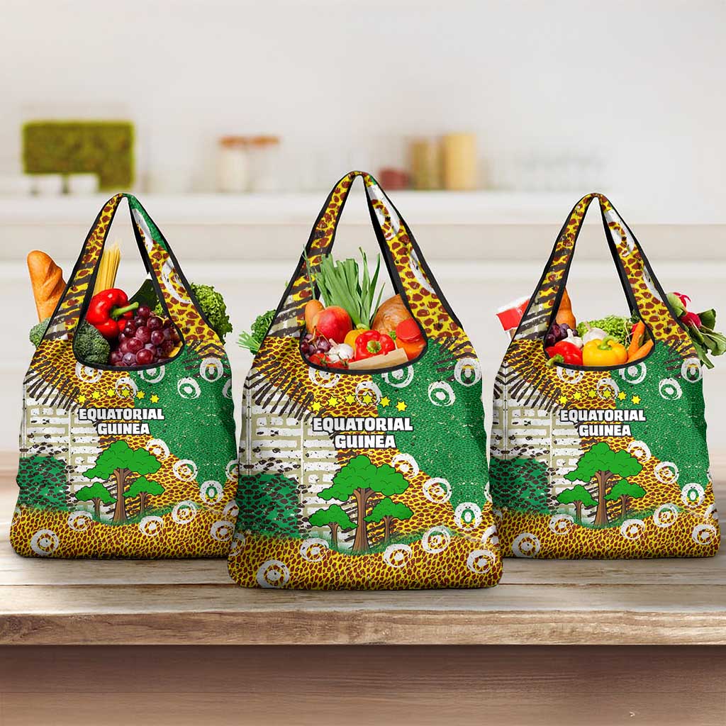 Equatorial Guinea Baobab Tree Grocery Bag - Tribal Patterns and Heritage Quote