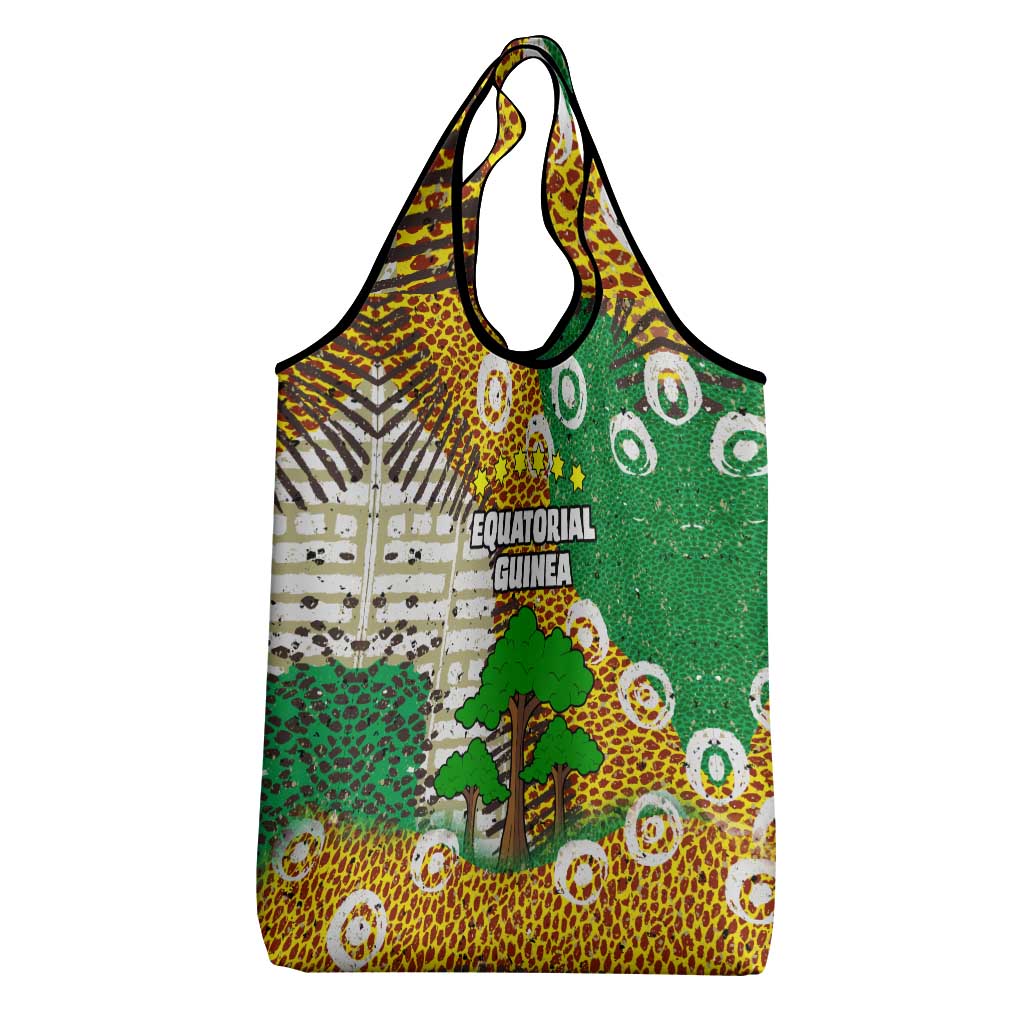 Equatorial Guinea Baobab Tree Grocery Bag - Tribal Patterns and Heritage Quote