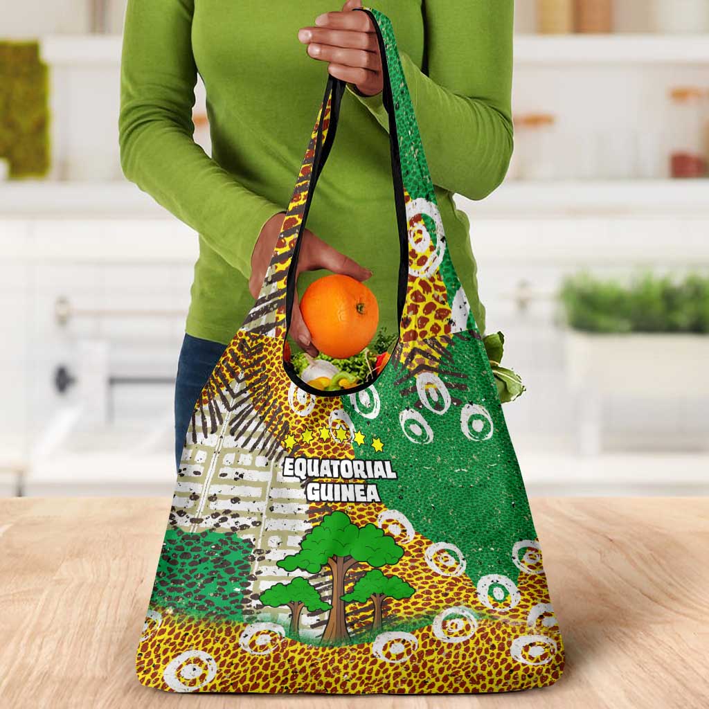 Equatorial Guinea Baobab Tree Grocery Bag - Tribal Patterns and Heritage Quote