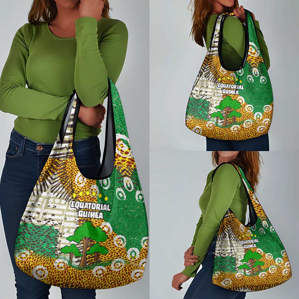Equatorial Guinea Baobab Tree Grocery Bag - Tribal Patterns and Heritage Quote