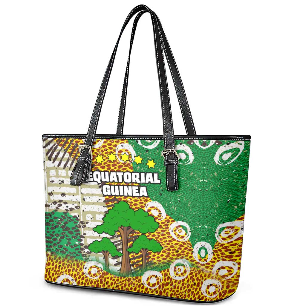 Equatorial Guinea Baobab Tree Leather Tote Bag - Tribal Patterns and Heritage Quote