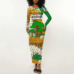 Equatorial Guinea Baobab Tree Long Sleeve Bodycon Dress - Tribal Patterns and Heritage Quote