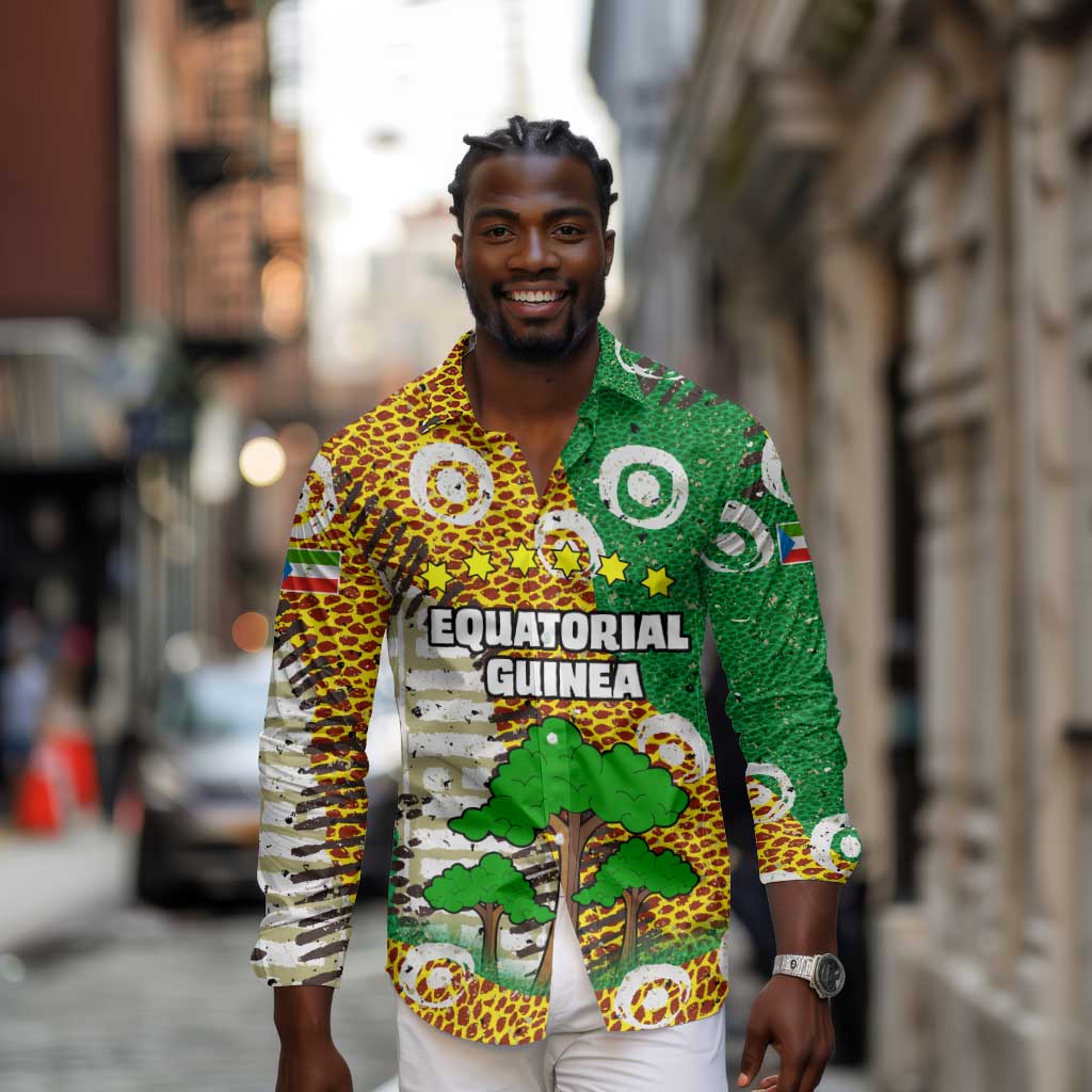 Equatorial Guinea Baobab Tree Long Sleeve Button Shirt - Tribal Patterns and Heritage Quote