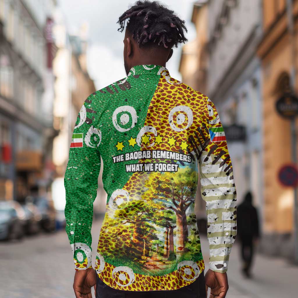 Equatorial Guinea Baobab Tree Long Sleeve Button Shirt - Tribal Patterns and Heritage Quote