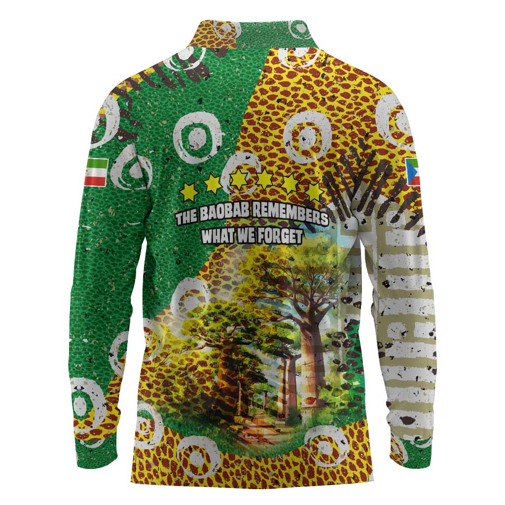 Equatorial Guinea Baobab Tree Long Sleeve Polo Shirt - Tribal Patterns and Heritage Quote