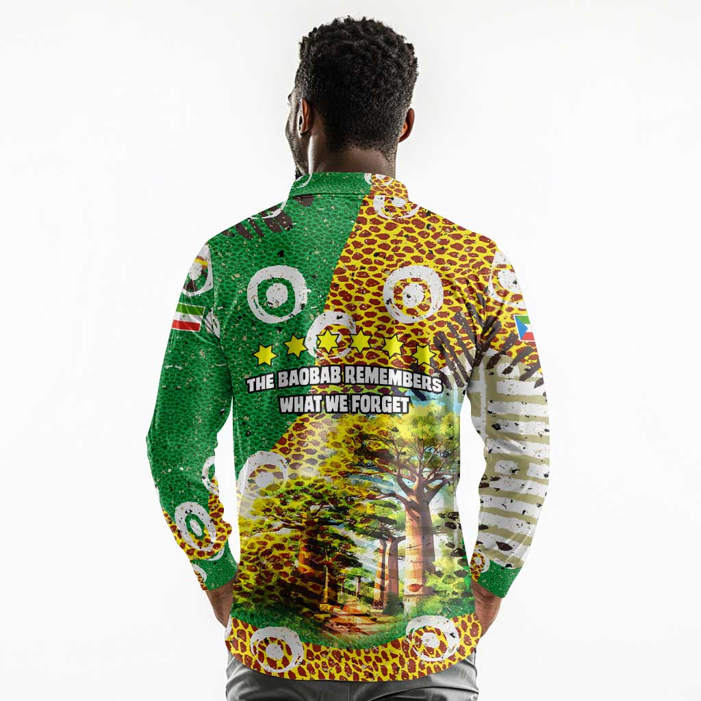 Equatorial Guinea Baobab Tree Long Sleeve Polo Shirt - Tribal Patterns and Heritage Quote