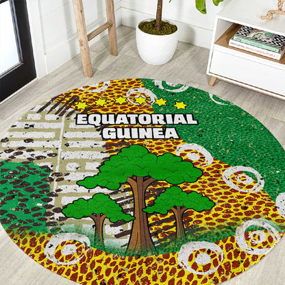 Equatorial Guinea Baobab Tree Round Carpet - Tribal Patterns and Heritage Quote
